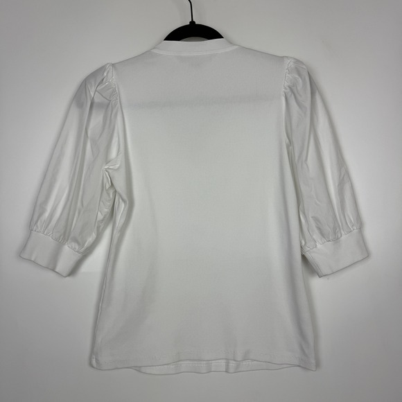 Veronica Beard Coralee Ribbed Knit Puff Sleeve Henley Top White Small - Picture 5 of 8